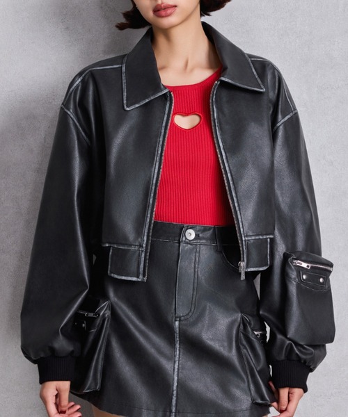 GYDA(ジェイダ)の「URBAN EDGEフェイクレザーユーティリティーブルゾン(ブルゾン・レディース・レッド/ブラウン/ブラック・FREE)」の2枚目の写真