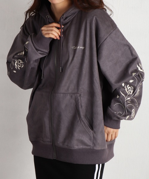 WESTSEA(ウエストシー)の「裏起毛 カットスウェード 袖 薔薇刺繍 フルジップパーカー(パーカー・メンズ・アイボリー/ブラウン/ネイビー/チャコールグレー・L/M)」の1枚目の写真
