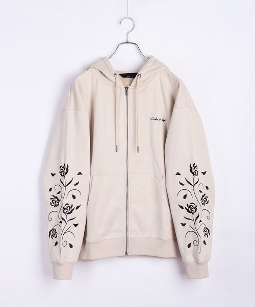 WESTSEA(ウエストシー)の「裏起毛 カットスウェード 袖 薔薇刺繍 フルジップパーカー(パーカー・メンズ・アイボリー/ブラウン/ネイビー/チャコールグレー・L/M)」の5枚目の写真