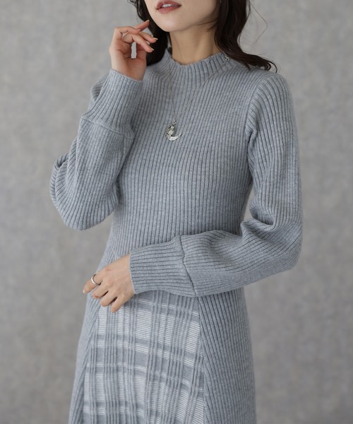 Lace Ladies（レースレディース）の「オフネック 配色 チェック柄 ロング ニット ワンピース（ワンピース・レディース・ブラウン/グレー/ブラック・S/FREE）」の2枚目の写真