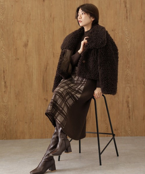Lace Ladies（レースレディース）の「オフネック 配色 チェック柄 ロング ニット ワンピース（ワンピース・レディース・ブラウン/グレー/ブラック・S/FREE）」の19枚目の写真
