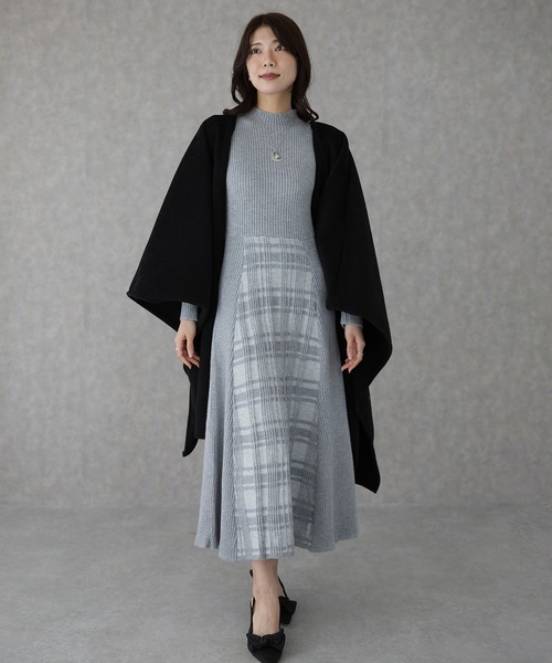Lace Ladies（レースレディース）の「オフネック 配色 チェック柄 ロング ニット ワンピース（ワンピース・レディース・ブラウン/グレー/ブラック・S/FREE）」の14枚目の写真