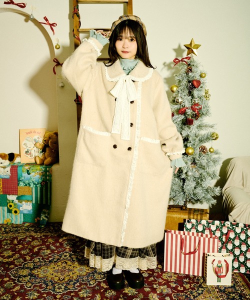 kutir（クティール）の「【クティールとレトロ】コットンレースシャギーロングコート（ステンカラーコート・レディース・ブラウン/グレー/ブラック/アイボリー・FREE）」の2枚目の写真