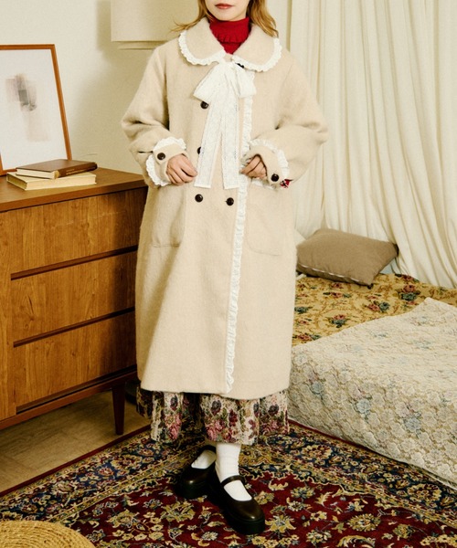 セール】【クティールとレトロ】コットンレースシャギーロングコート