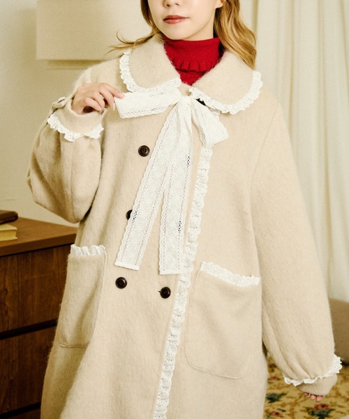 セール】【クティールとレトロ】コットンレースシャギーロングコート