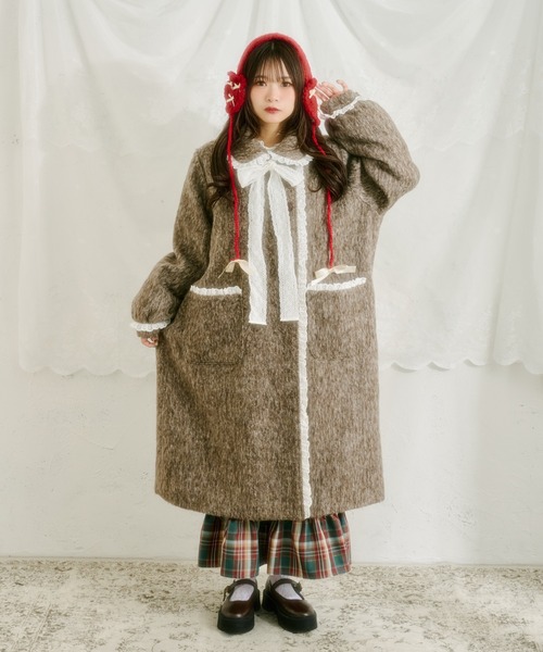 セール】【クティールとレトロ】コットンレースシャギーロングコート