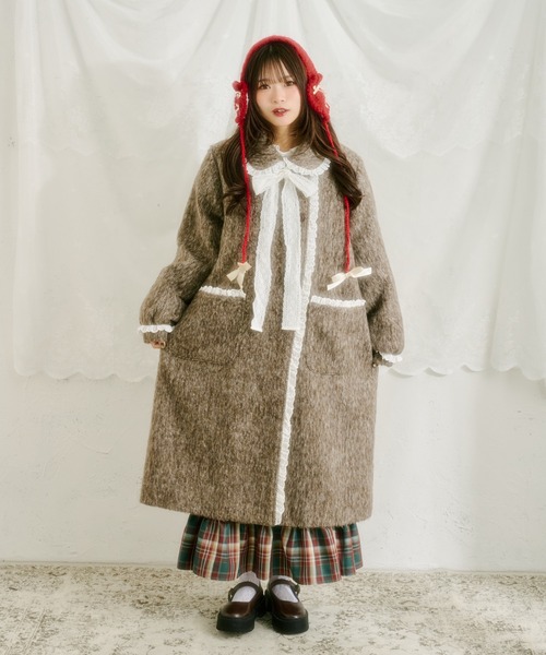 kutir（クティール）の「【クティールとレトロ】コットンレースシャギーロングコート（ステンカラーコート・レディース・ブラウン/グレー/ブラック/アイボリー・FREE）」の13枚目の写真