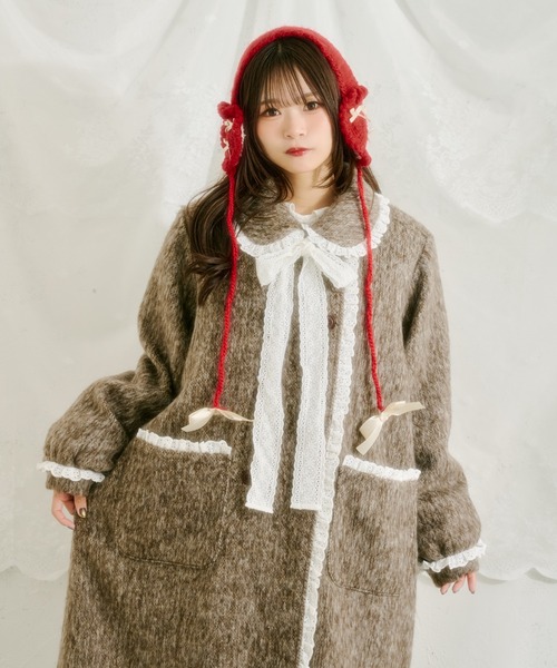 kutir（クティール）の「【クティールとレトロ】コットンレースシャギーロングコート（ステンカラーコート・レディース・ブラウン/グレー/ブラック/アイボリー・FREE）」の10枚目の写真