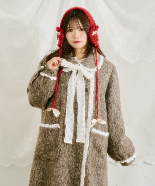 kutir（クティール）の「【クティールとレトロ】コットンレースシャギーロングコート（ステンカラーコート・レディース・ブラウン/グレー/ブラック/アイボリー・FREE）」の11枚目の写真