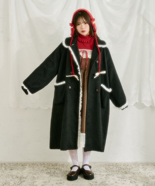 kutir（クティール）の「【クティールとレトロ】コットンレースシャギーロングコート（ステンカラーコート・レディース・ブラウン/グレー/ブラック/アイボリー・FREE）」の14枚目の写真