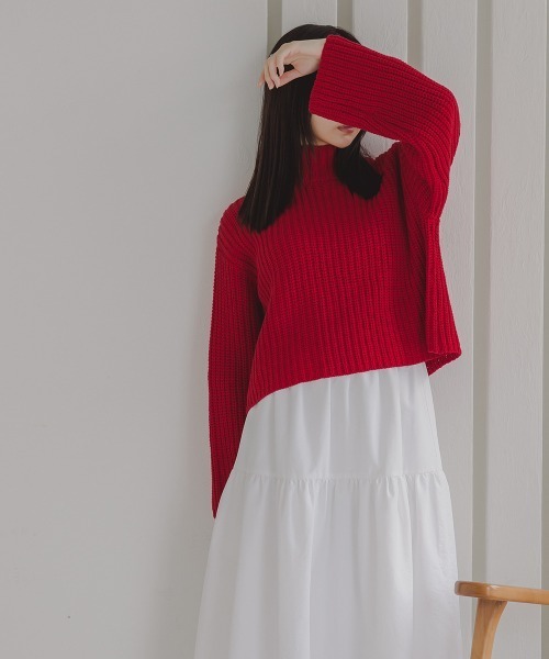 Petitjo（プッチージョ）の「小さいサイズ　ハイネックショート丈ニット　低身長さん・小柄女性（ニット/セーター・レディース・カーキ/レッド・M-L/XS-S）」の7枚目の写真