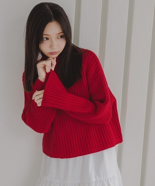 Petitjo（プッチージョ）の「小さいサイズ　ハイネックショート丈ニット　低身長さん・小柄女性（ニット/セーター・レディース・カーキ/レッド・M-L/XS-S）」の10枚目の写真