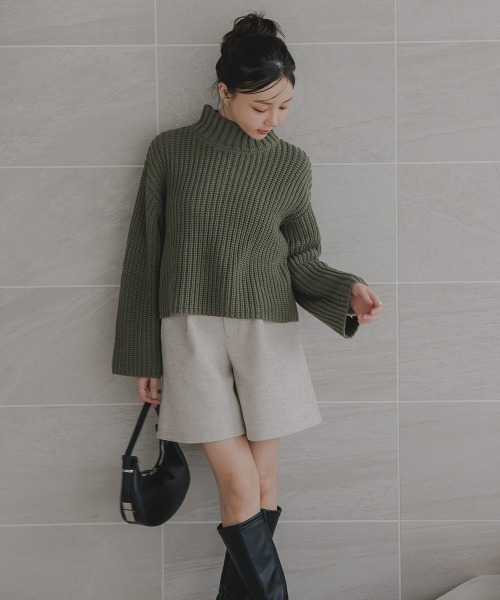 レディース ニット ショート丈 小さいサイズ ハイネックショート丈ニット 低身長さん・小柄女性