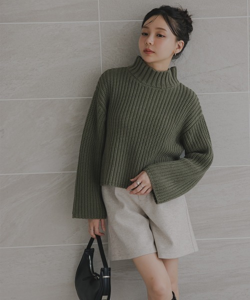 Petitjo（プッチージョ）の「小さいサイズ　ハイネックショート丈ニット　低身長さん・小柄女性（ニット/セーター・レディース・カーキ/レッド・M-L/XS-S）」の21枚目の写真