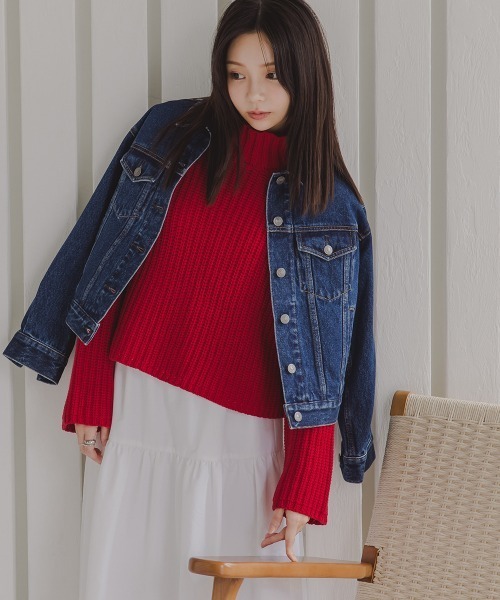 Petitjo（プッチージョ）の「小さいサイズ　ハイネックショート丈ニット　低身長さん・小柄女性（ニット/セーター・レディース・カーキ/レッド・M-L/XS-S）」の3枚目の写真