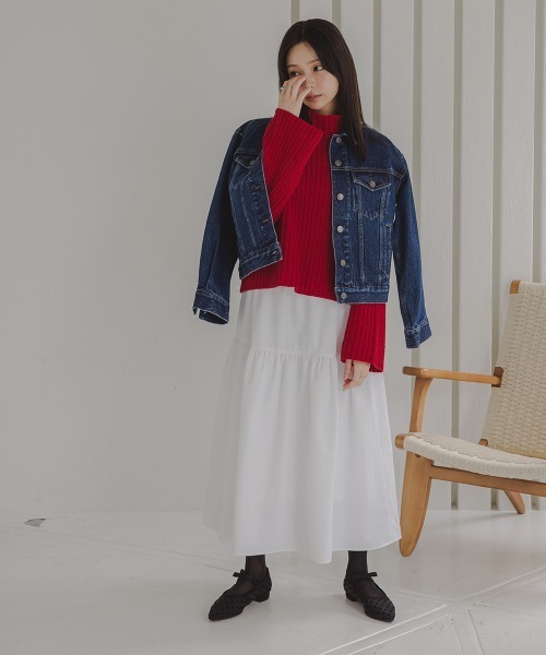 Petitjo（プッチージョ）の「小さいサイズ　ハイネックショート丈ニット　低身長さん・小柄女性（ニット/セーター・レディース・カーキ/レッド・M-L/XS-S）」の4枚目の写真