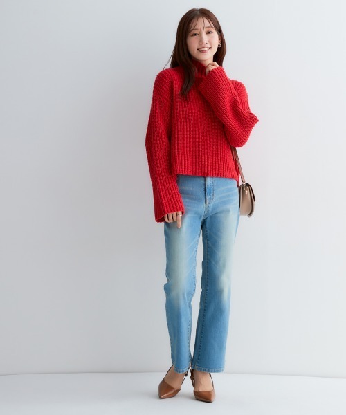 Petitjo（プッチージョ）の「小さいサイズ　ハイネックショート丈ニット　低身長さん・小柄女性（ニット/セーター・レディース・カーキ/レッド・M-L/XS-S）」の15枚目の写真