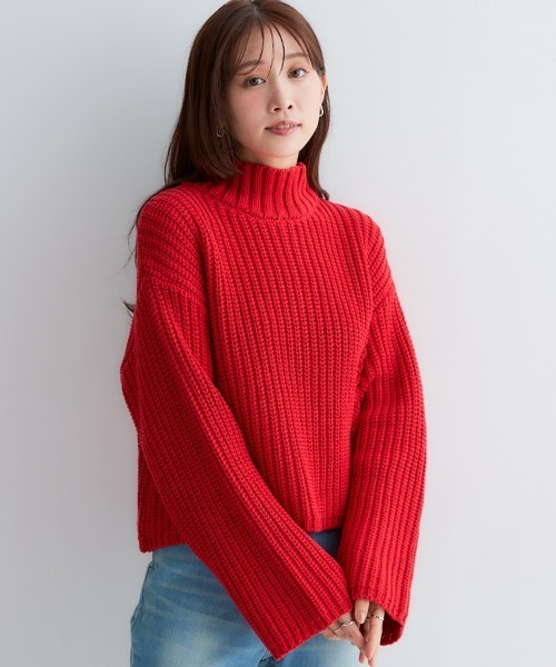 Petitjo（プッチージョ）の「小さいサイズ　ハイネックショート丈ニット　低身長さん・小柄女性（ニット/セーター・レディース・カーキ/レッド・M-L/XS-S）」の17枚目の写真