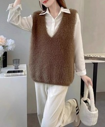 【GASA＊ | ガサ】ブラウン系 ニットベスト 洗濯機可】フェザーニットベスト （ベスト）｜ANY / エニィ