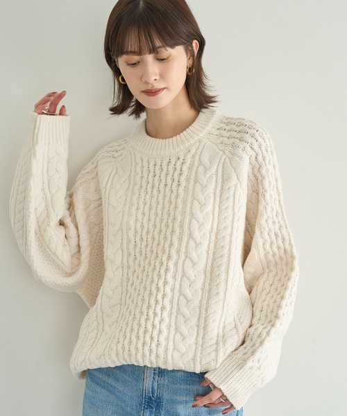 ナゴンスタンス　ケーブルニット　アシンメトリー　アイボリー　オフホワイト ナゴンスタンス ケーブルニット アシンメトリー アイボリー オフ