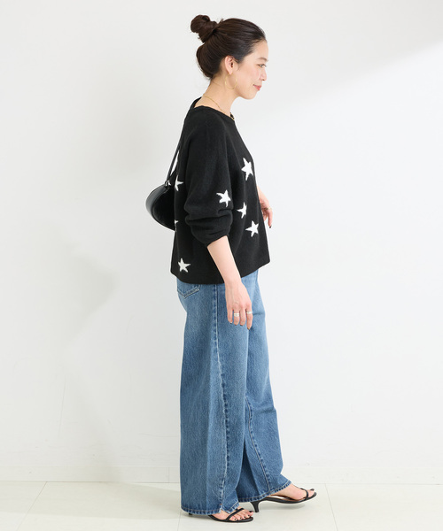 Simplicite(サンプリシテ)の「スタージャガードラグランプルオーバー(ニット/セーター・レディース・ブラック/アイボリー/グリーン・FREE)」の5枚目の写真