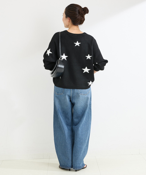 Simplicite(サンプリシテ)の「スタージャガードラグランプルオーバー(ニット/セーター・レディース・ブラック/アイボリー/グリーン・FREE)」の7枚目の写真