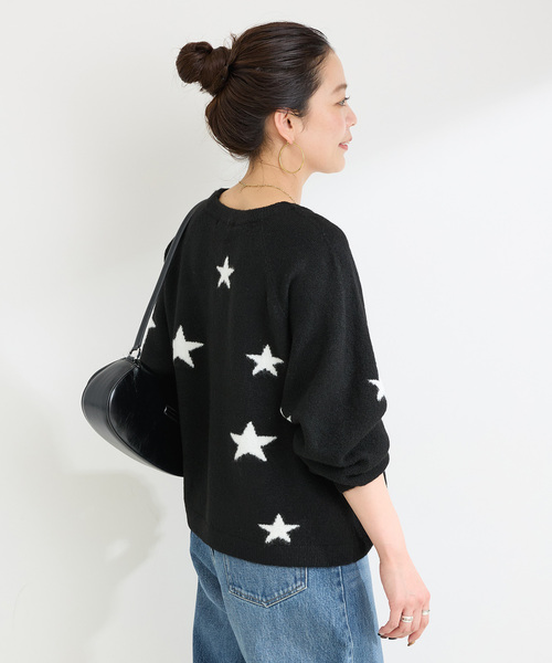 Simplicite(サンプリシテ)の「スタージャガードラグランプルオーバー(ニット/セーター・レディース・ブラック/アイボリー/グリーン・FREE)」の10枚目の写真