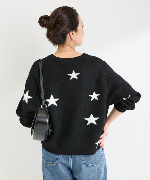 Simplicite(サンプリシテ)の「スタージャガードラグランプルオーバー(ニット/セーター・レディース・ブラック/アイボリー/グリーン・FREE)」の11枚目の写真