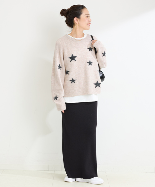 Simplicite(サンプリシテ)の「スタージャガードラグランプルオーバー(ニット/セーター・レディース・ブラック/アイボリー/グリーン・FREE)」の12枚目の写真