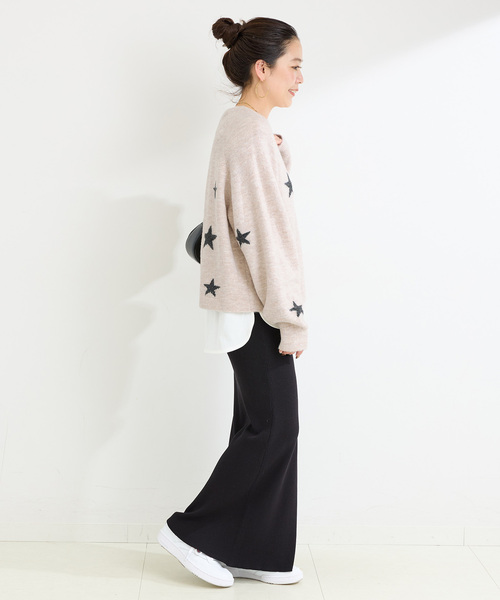 Simplicite(サンプリシテ)の「スタージャガードラグランプルオーバー(ニット/セーター・レディース・ブラック/アイボリー/グリーン・FREE)」の13枚目の写真