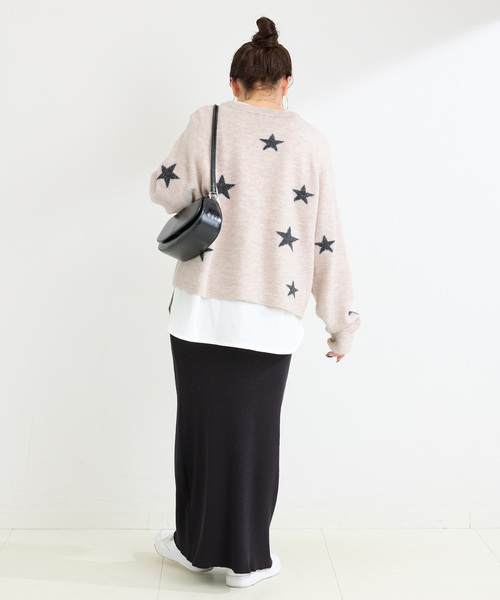 Simplicite(サンプリシテ)の「スタージャガードラグランプルオーバー(ニット/セーター・レディース・ブラック/アイボリー/グリーン・FREE)」の14枚目の写真