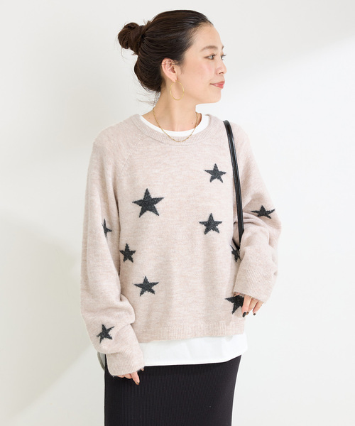 Simplicite(サンプリシテ)の「スタージャガードラグランプルオーバー(ニット/セーター・レディース・ブラック/アイボリー/グリーン・FREE)」の15枚目の写真