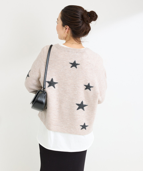 Simplicite(サンプリシテ)の「スタージャガードラグランプルオーバー(ニット/セーター・レディース・ブラック/アイボリー/グリーン・FREE)」の17枚目の写真