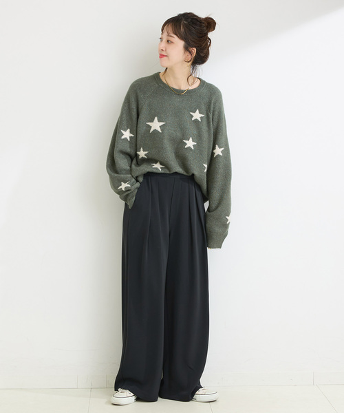 Simplicite(サンプリシテ)の「スタージャガードラグランプルオーバー(ニット/セーター・レディース・ブラック/アイボリー/グリーン・FREE)」の18枚目の写真