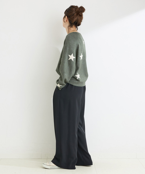 Simplicite(サンプリシテ)の「スタージャガードラグランプルオーバー(ニット/セーター・レディース・ブラック/アイボリー/グリーン・FREE)」の19枚目の写真