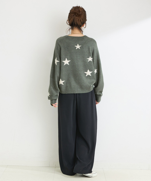 Simplicite(サンプリシテ)の「スタージャガードラグランプルオーバー(ニット/セーター・レディース・ブラック/アイボリー/グリーン・FREE)」の20枚目の写真