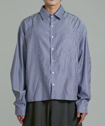 【Chikashitsu +】cropped stripe shirt / 【チカシツプラス】クロップドストライプ長袖シャツ