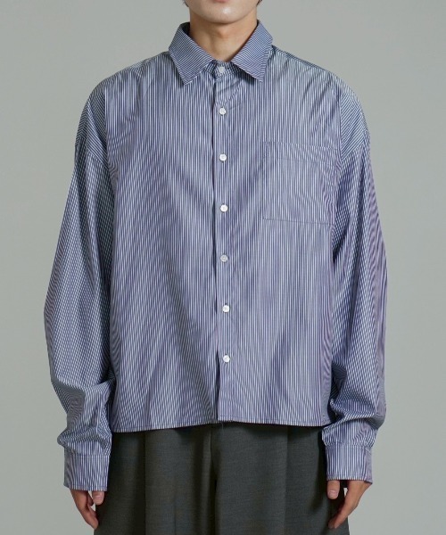 Chikashitsu +】cropped stripe shirt / 【チカシツプラス】クロップド