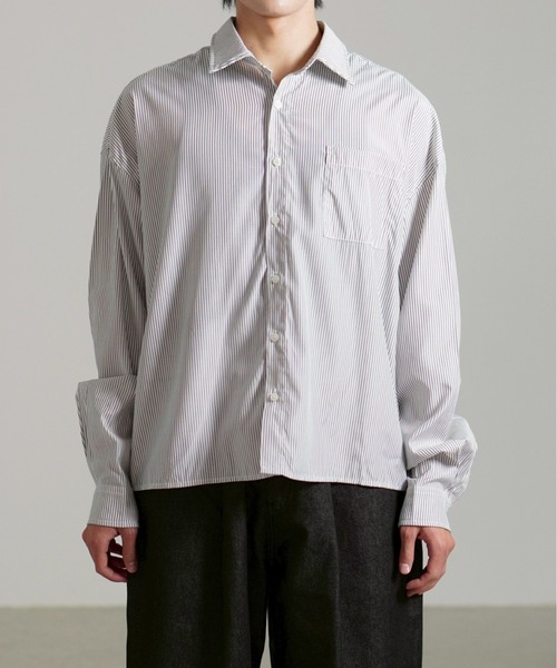Chikashitsu +】cropped stripe shirt / 【チカシツプラス】クロップド