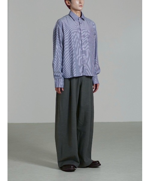 Chikashitsu +(チカシツプラス)の「【Chikashitsu +】cropped stripe shirt / 【チカシツプラス】クロップドストライプ長袖シャツ(シャツ/ブラウス・メンズ・ネイビー/ブルー/ホワイト・ONE SIZE)」の16枚目の写真