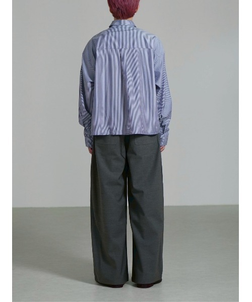 Chikashitsu +(チカシツプラス)の「【Chikashitsu +】cropped stripe shirt / 【チカシツプラス】クロップドストライプ長袖シャツ(シャツ/ブラウス・メンズ・ネイビー/ブルー/ホワイト・ONE SIZE)」の17枚目の写真