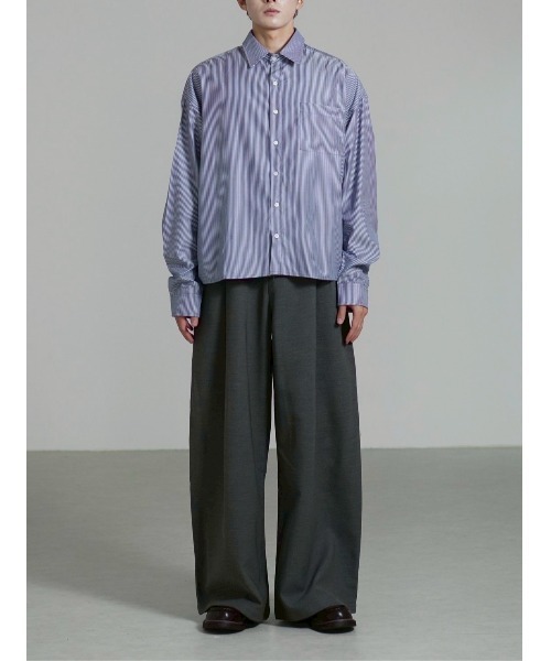 Chikashitsu +(チカシツプラス)の「【Chikashitsu +】cropped stripe shirt / 【チカシツプラス】クロップドストライプ長袖シャツ(シャツ/ブラウス・メンズ・ネイビー/ブルー/ホワイト・ONE SIZE)」の15枚目の写真
