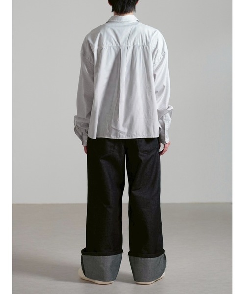 Chikashitsu +(チカシツプラス)の「【Chikashitsu +】cropped stripe shirt / 【チカシツプラス】クロップドストライプ長袖シャツ(シャツ/ブラウス・メンズ・ネイビー/ブルー/ホワイト・ONE SIZE)」の6枚目の写真