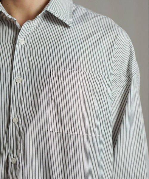 Chikashitsu +(チカシツプラス)の「【Chikashitsu +】cropped stripe shirt / 【チカシツプラス】クロップドストライプ長袖シャツ(シャツ/ブラウス・メンズ・ネイビー/ブルー/ホワイト・ONE SIZE)」の7枚目の写真