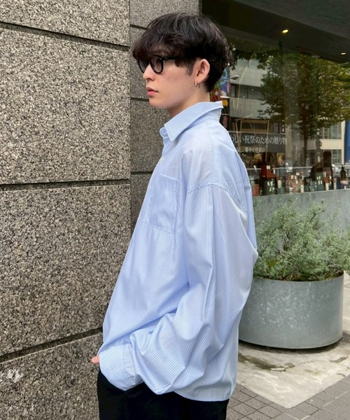 Chikashitsu +(チカシツプラス)の「【Chikashitsu +】cropped stripe shirt / 【チカシツプラス】クロップドストライプ長袖シャツ(シャツ/ブラウス・メンズ・ネイビー/ブルー/ホワイト・ONE SIZE)」の20枚目の写真
