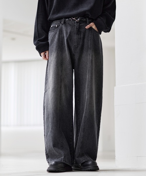 ヴィンテージ加工13ozセンターシームストレートデニムパンツ（デニム