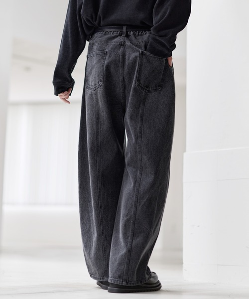 ヴィンテージ加工13ozセンターシームストレートデニムパンツ（デニム