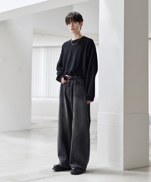 ヴィンテージ加工13ozセンターシームストレートデニムパンツ（デニム