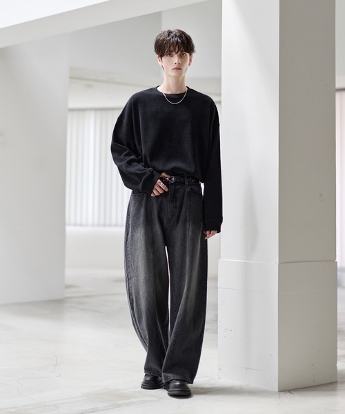 ヴィンテージ加工13ozセンターシームストレートデニムパンツ（デニム