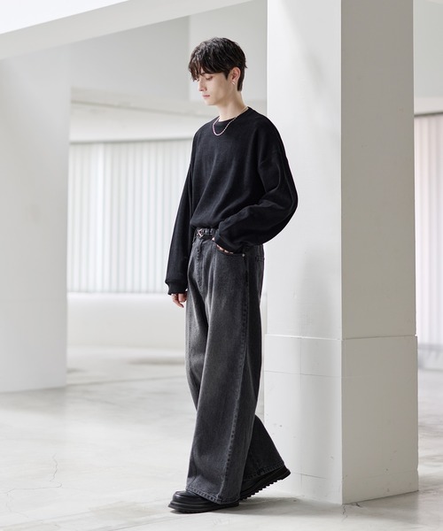 ヴィンテージ加工13ozセンターシームストレートデニムパンツ（デニム